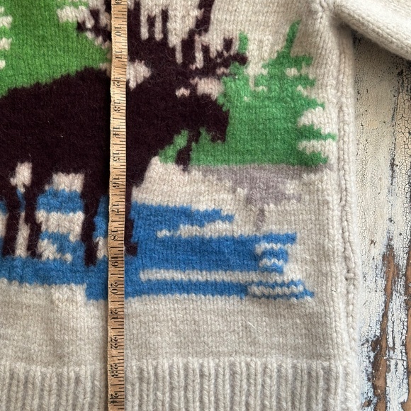 VINTAGE 1970 Handknit Moose Cowichan Style Wool Zip Cardigan Wilderness S/M EUC - Picture 7 of 7